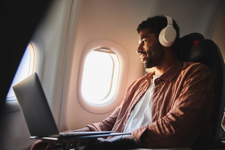 A man using wifi onboard